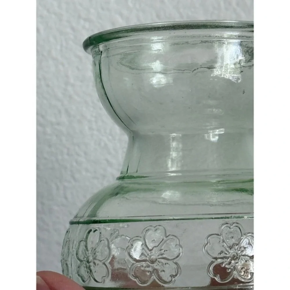 Vintage Green Glass Hyacinth Bulb Forcing Vase Embossed Floral Cottagecore Motif